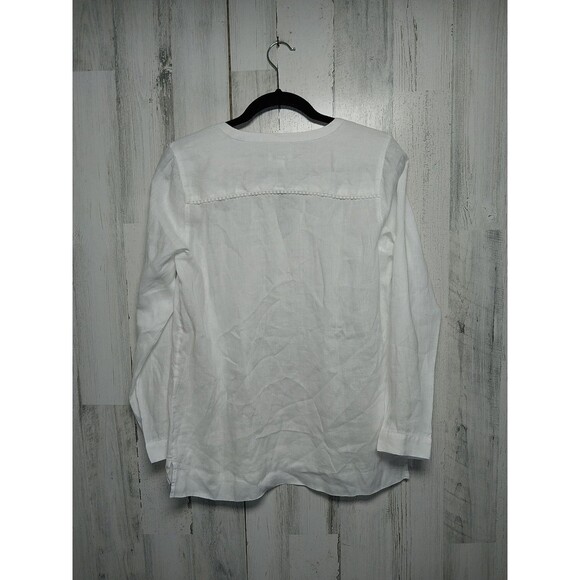 J Jill Love Linen White Pin Tuck 1/2 Button Blouse - Picture 3 of 4